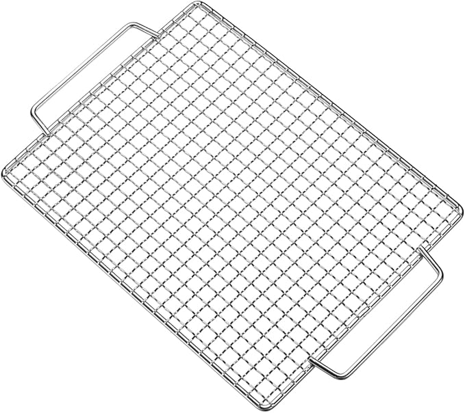 CAMPINGMOON Cooking Grid Campfire Grill Grid BBQ Replacement Grate 304 Stainless Steel Portable Handle (Silver 9.4 x 7.9)