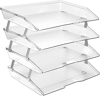 Acrimet Facility 4 Tier Letter Tray, Side Load, Letter Size/A4, Desktop File Organizer, Plastic (Clear Crystal)