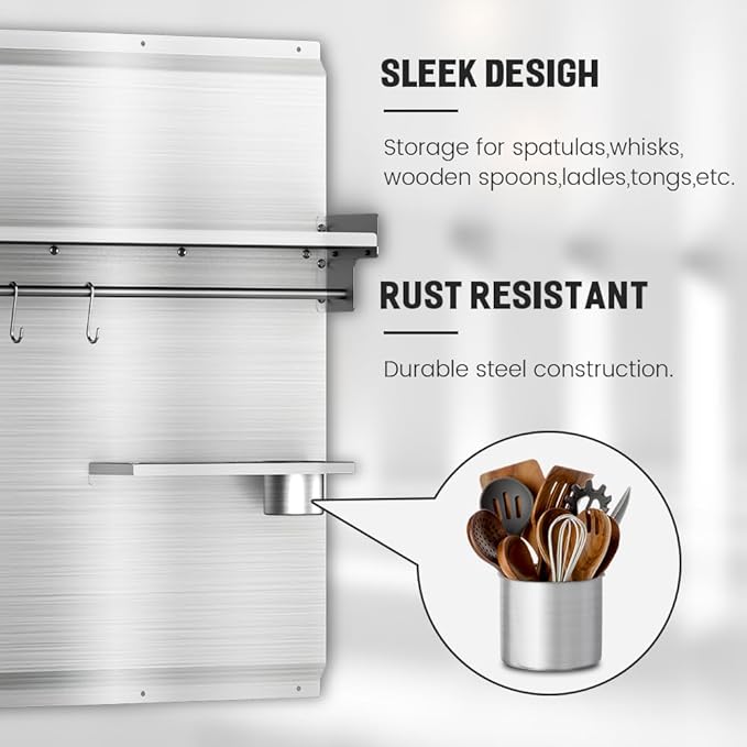 42 x 30 Inch Stainless Steel Backsplash with Shelf & Knife Rack - Stove Backsplash for Oven & Range | Stainless Backsplash with Pre-Drilled Holes - Easy Install