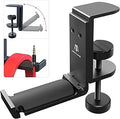 Foldable Headphone Stand Under Desk, Metal Headset Holder Hook for Desk with Cable Organizer, Space-Saving Desk Bag Hook & Backpack Hanger for Gaming Office, Universal Fit, Black