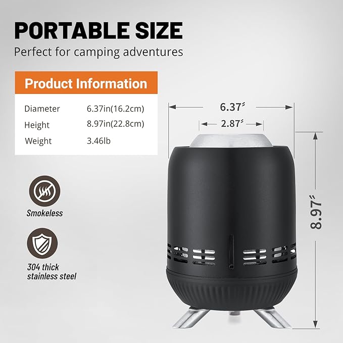 9 Inch Portable Tabletop Fire Pit, Small Smokeless Fire Pit for Table, Stainless Steel Table Firepit with Stand, Indoor & Outdoor, Wood or Pellet Fueled Bonfire