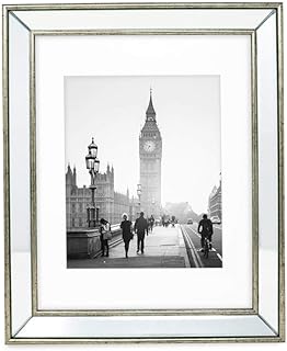 Isaac Jacobs 11x14 (Matted 8x10) Silver Beveled Mirror Picture Frame - Classic Mirrored Frame w/Deep Slanted Angle Made for Wall Décor Display, Photo Gallery & Wall Art (11x14 (Matted 8x10), Silver)