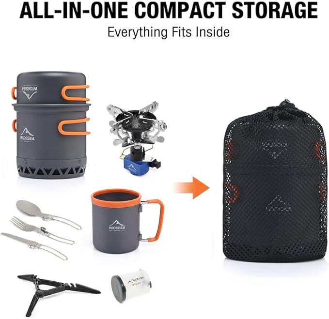 widesea 8PCS Camping Cookware Mess Kit Backpacking Outdoor Lightweight with Pot Pan Tableware