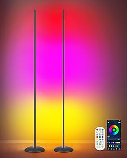 LED Corner Floor Lamp, 2-Pack Smart RGB Corner Lamp with APP & Remote Control, Floor Lamp Dimmable with 16 Million Colors, Music Sync, Standing Lamps for Living Room, Bedroom