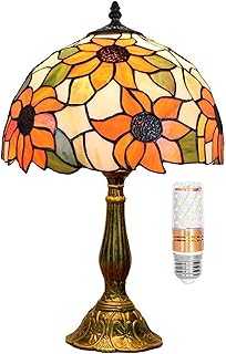 Tiffany Lamp Stained Glass Lamp Sunflower Yellow Bedroom Table Lamp Reading Desk Light for Bedside Living Room Office Dormitory Dining Room Decorate Gift 12x12x18 Include Light Bulb