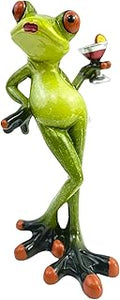 VVGIFTS Frog Figurines Decor Funny Cute Craft Resin Frog Sculpture Statue for Home Office Desk Tabletop Bathroom Decoration, Ornament Gift (Frog Drinking Drink)