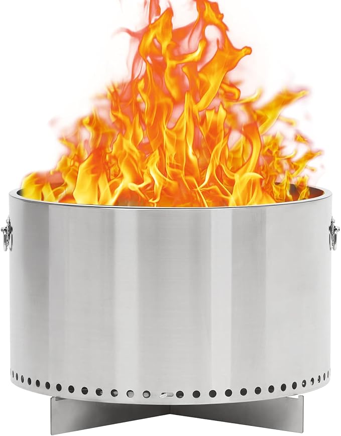 20.5 in Smokeless Fire Pit with Air Switch and Handle, Wood Burning Portable Stainless Steel Outdoor Firepit with Removable Stand and Ash Pan, Ideal for Camping Backyard Patio, H: 11.5 in, 18.8 LBS
