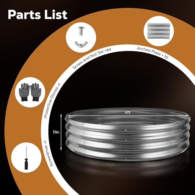 Raynesys 48 Inch Round Galvanized Fire Pit Ring, Silver Round Galvanized Fire Ring, 4 Feet Diameter Fire Pit, Outdoor Pits for Backyard, Camping, Bonfire