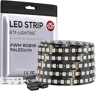 BTF-LIGHTING UL Listed RGBW LED Strip Lights,5050 4 Colors in 1 RGB + 2700K-3000K Warm White,24V DC,16.4ft/5m 60LEDs/m 12mm Black PCB, IP30 for Home Decoration(No Adapter or Controller)
