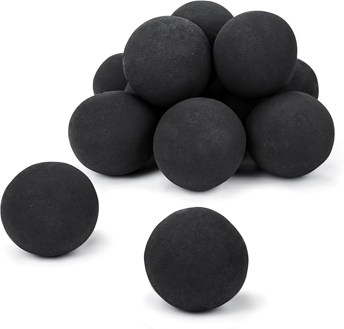GRISUN Black Round Ceramic Fire Balls for Fire Pit, 4 Inch Tempered Fire Stones for Natural or Propane Fireplace, Safe for Outdoors and Indoors Fire Pit Reusable Fireballs, Set of 12