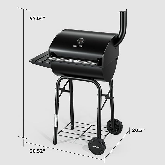 MASTER COOK Barrel Charcoal Grills with Foldable Side Tables, Outdoor Smoke Barbecue bbq grill for Camping, Patio, Backyard Party, Picnic, Garden, Black