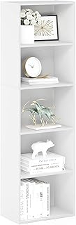 Furinno LUDER Book Shelf, 5-Tier Bookshelf, Bookcase with Open Shelves, 9.4 x 15.8 x 52, Easy Assembly, for Living Room, Bedroom, Home Office, White