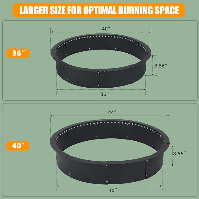 Smokeless Fire Pit Ring for Outside, 40 Inch Heavy Duty Metal Insert with Air Vents for Better Burn, Outdoor Firepit Ring for Backyard, Patio, Camping, Smokeless Wood Burning Use