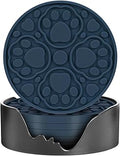 Blue Silicone Coasters with Holder, 4 Inch Non-Slip Round Coffee Cup Mats, Modern Drink Coaster Set of 6 for Desk, Table, Coffee, Beer & Beverage, Dishwasher Safe - Housewarming Gift