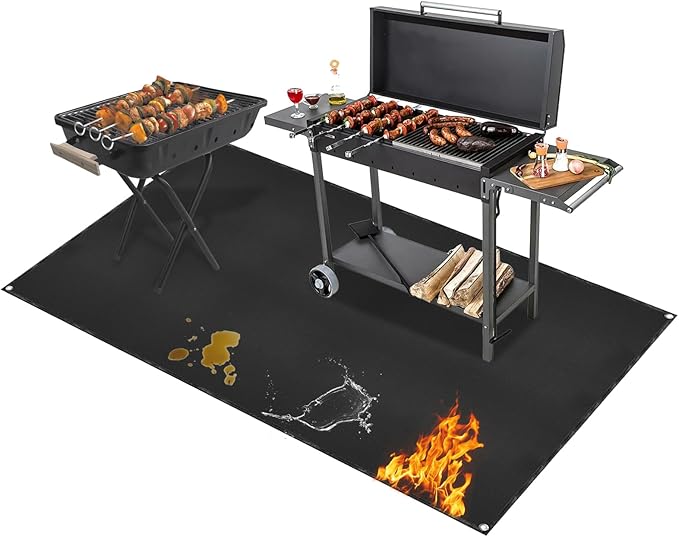 Under Grill Mat for Outdoor Grilling, 80 x 48 inches Double-Sided Fireproof, Waterproof BBQ Protector for Deck and Patio Under Grill Mat for Outdoor BBQ