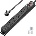 CRST 6 Outlet Heavy Duty Power Strip with Switch, 15A/1875W Metal Mountable Power Strip Surge Protector 2100Joules, Wide Spaced Power Bar for Garage Worshop, 6 FT Cord