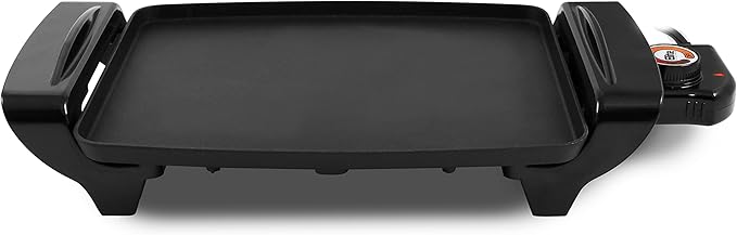Elite Gourmet EGR2722A Electric 10.5" x 8.5" Griddle, Cool-touch Handles Non-Stick Surface, Removable/Adjustable Thermostat, Skid Free-Rubber Feet, Black