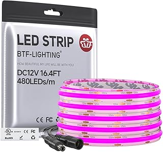 BTF-LIGHTING Purple COB LED Strip Light, UL Listed 480LED/m High Density Uniform Light,16.4FT DC12V 8mm Width 3M Tape Light for Cabinet Bedroom Home Indoor DIY Lighting(No Adapter or Controller)