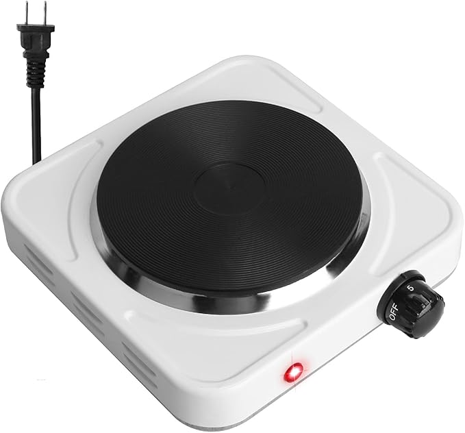 7” Electric Single Burner, 1500W Portable Stainless Steel Countertop Hot Plate Stove Cooktop with Non Slip Rubber Feet for RV/Home/Camp, 5 Temperature Adjustments