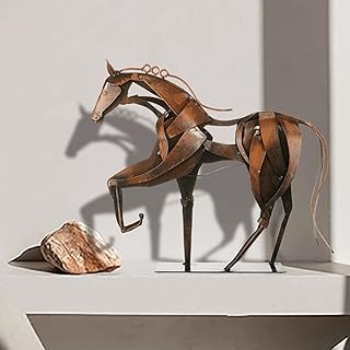 SunBlogs Art Metal Horse Statue Decor, Handmade Strong Modern Horse Sculpture Handicraft, Rustic Metal Statue Decorations Gift for Home Office Desk Figurine (Brown)