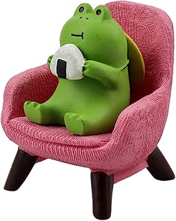 Refintural Miniature Frog Figurines Statue - Cute Frog Sculpture for Outdoor Fairy Garden and Desk Decorations - Adorable Frog Figurine Statue Decor for Plant Shelf Desk Office Bedroom(Pink Sofa)