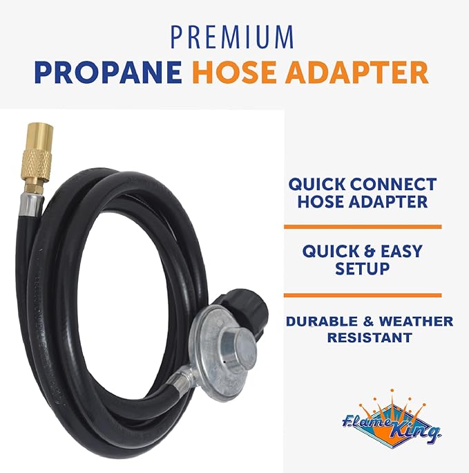Flame King 6-FT Propane Adapter Hose & Regulator for 20LB Tank for 17"/22" Blackstone Tabletop Grill Griddle, Weather Resistant & Corrosion Resistant