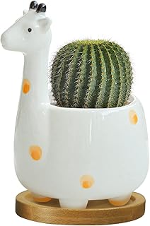 GeLive Giraffe Succulent Planter Indoor Tabletop Ceramic Plant Pot Kitty Ornament Animal Flower Decor Vase with Drainage Tray for Succulents or Mini Cactus