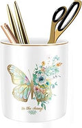 Cute Pen Holder for Desk, Ceramic Durable Pencil Cup, Simple&Modern Style Makeup Organizer, Multifunctional Office Supplies for Home, Kids and School, Butterfly Pattern