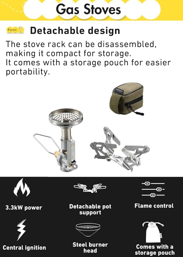 CAMPINGMOON XD-2F Canister Top Stove Portable Compact Foldable w/igniter w/Gas Fuel Can Stabilizer XD-2F/Z41