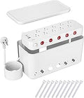Surge Protector Power Strip with Cable Management Box,Cord Organizer Box with 10 Outlets and 3 USB Ports,Individual Switches,6 ft Flat Plug Extension Cord,Under-Desk and Desk Wire Storage Hider,White