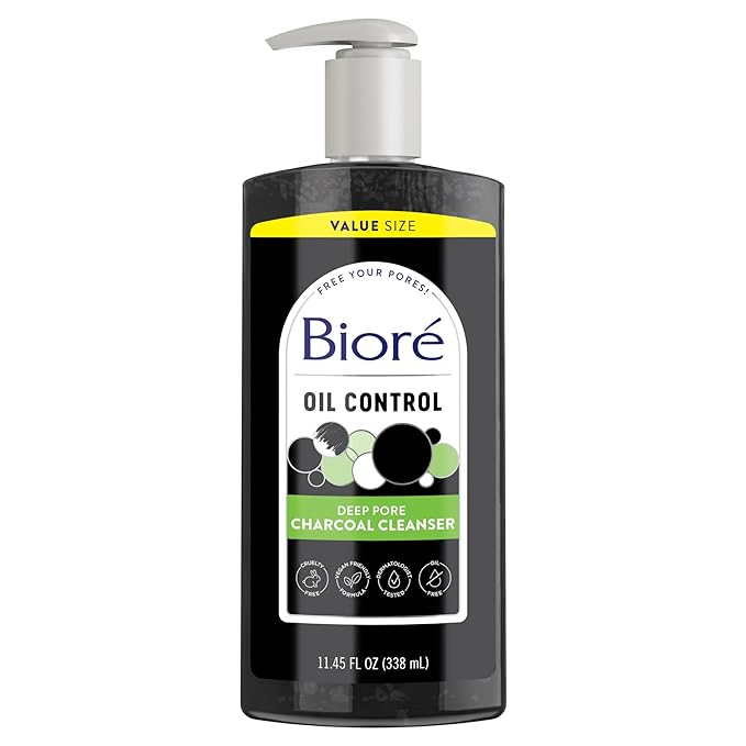 Biore Deep Pore Charcoal Face Wash, Daily Facial Cleanser for Dirt & Makeup Removal, for Oily Skin, Value Size, 11.45 fl oz