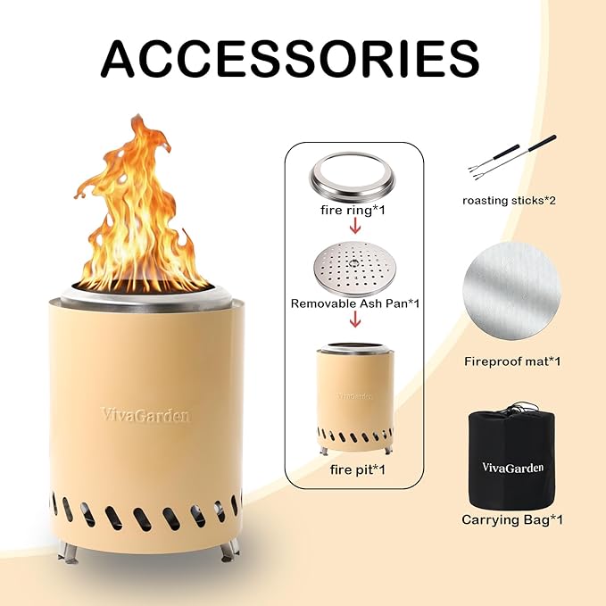 Tabletop Fire Pit 9.7 x 7.1 inch by Viva Garden, Low Smoke Camping Stove for Outdoor & Patio, Fueled by Pellets or Wood (Yellow, 9.7 x 7.1 inch)