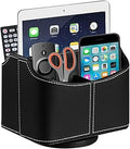 PU Leather Remote Control Holder,360 Degree Spinning Desk TV Remote Caddy,Desk Organizers and Accessories,for Controller,Media,Mail,Calculator,Mobile Phone,Pen Storage Holder(Black)