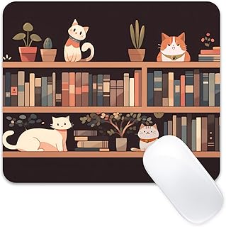 Cute Mousepad Computer Cat Kawaii Cool Mousepad Aesthetic Girly Women Cartoon Design Kids Girls Teen Pretty Modern Decorative Animal Art Small Office MouseMat for Laptop