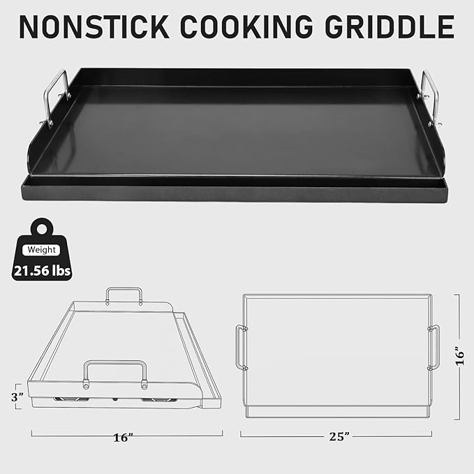Utheer 25" x 16" Nano-Ceramic Nonstick Griddle for Gas & Charcoal Grills – Universal Flat Top with Grease Groove, Reinforced Ridges & High Sidewalls, Perfect for Healthy Cooking, Parties & Camping