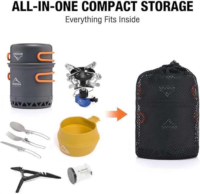 widesea 8PCS Camping Cookware Mess Kit Backpacking Outdoor Lightweight with Pot Pan Tableware