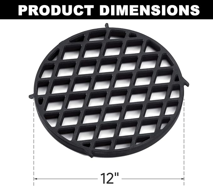 Cast Iron 12" Gourmet BBQ System Sear Grate for Weber Kettle Premium 22-inch Charcoal Grill, Grill Grate Replacement Parts for Weber 22" Performer Premium Grill