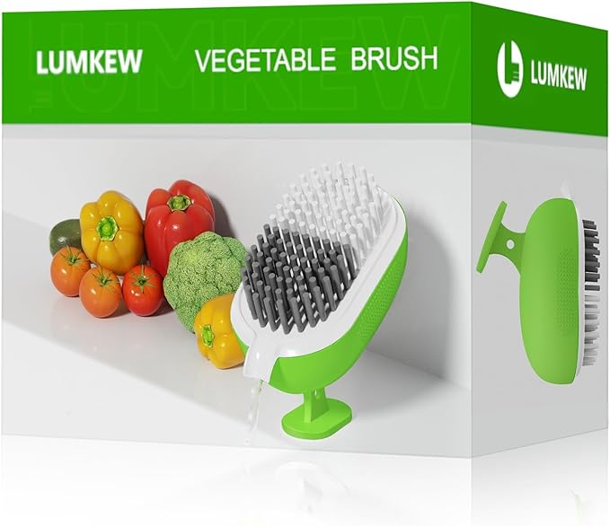 Lumkew Vegetable Brush Scrubber for Food, Drainable Potato Mushroom Scrubber Brushes, Veggie Fruit Washing Scrub Cleaner,1Pcs, Green