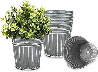 vensovo 6 Inch Silver Metal Rustic Flower Pots - 6Pcs Galvanized Planters with Drainage Hole and Rubber Plug, Rustproof Metal Bucket Plant Pots Farmhouse Vintage Style for Decor