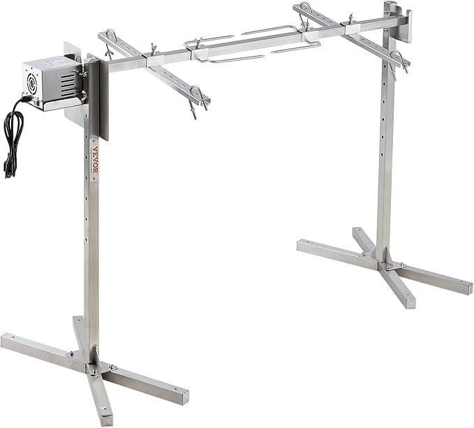 VEVOR Electric BBQ Rotisserie Grill Kit, 52 Inch 88 lbs Capacity, Automatic 38W Motor Height Adjustable Universal Roaster Stand, Stainless Steel Grilling Kit, Spit Rod with Heat Shield for Pig Lamb