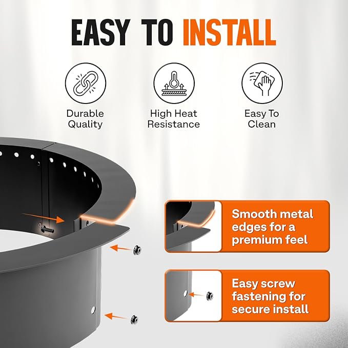 IDZO Fire Pit Ring 42 inch Outer, 36 inch Inner Diameter with Air Venting Holes, 10 inch Height Steel Fire Pit Insert for Smokeless DIY Campfire, Outdoor In-Ground or Above Ground Use