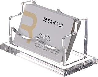 SANRUI Clear Horizontal Business Card Holder Stand for Desk, Acrylic Desktop Display Name Cards Holders Organizer Storage Rack,for Exhibition, Home, Office,1 Tier 1 Pocket, 60 Card Capacity