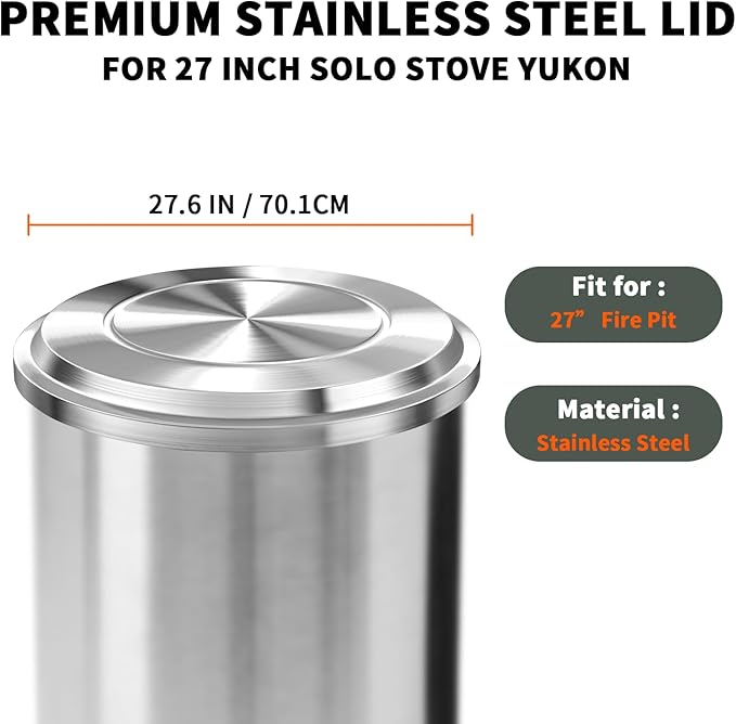 Lid for Solo Stove Yukon - 27 Inch Stainless Steel Fire Pit Lid Cover for Solo Stove Yukon, Fire Pit Accessories for Outdoor Fire Pits and Camping Accessories
