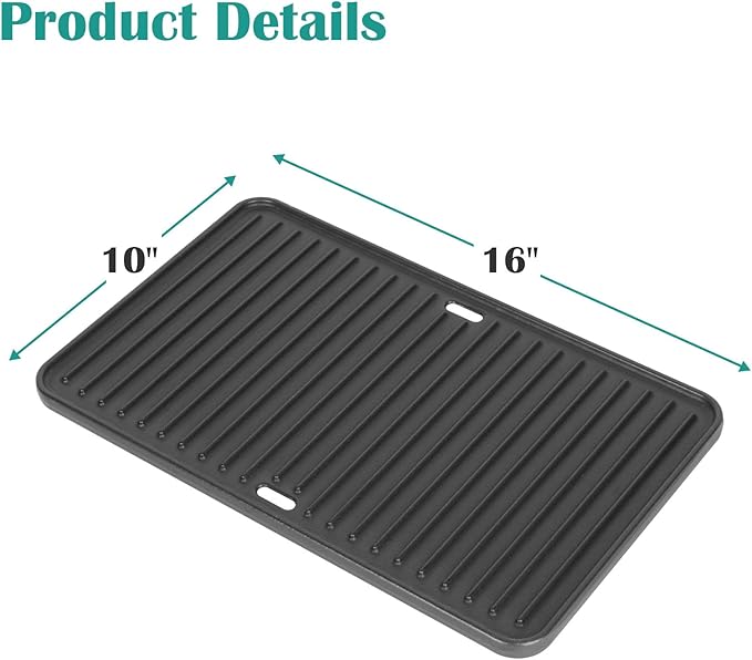 Cast Iron Grill Griddle for Weber Go-Anywhere Charcoal and Gas Grill, Flat Top Griddle Replaces 80631, 70211, 3634, 67195, 16" x 10"