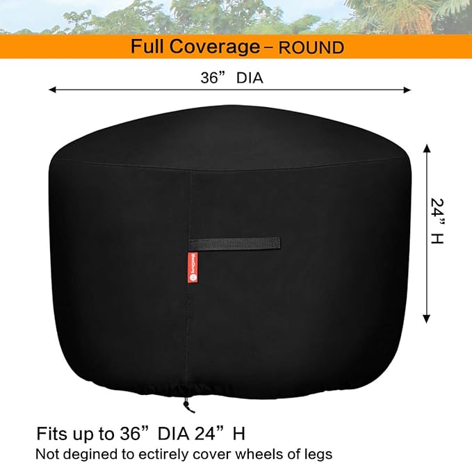 SheeChung Round Gas Fire Pit/Table Cover-Heavy Duty 600D Polyester with PVC Coating Material,100% Weather Resistant and Waterproof,Fits 30",33",34",35",36" Fire Pit/Bowl Cover,Black,36”Dia X 24”H