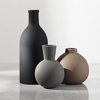 Ceramic Vase Set of 3, Vases Home Decor Rustic Farmhouse Decor Pottery Vases for Bouquet Pampas Grass Dried Fresh Flowers, Living Room, Kitchen, Bedroom, Bathroom, Entryway Mantel, Decor -Multicolor
