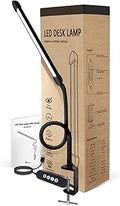 Metal LED Desk Lamp with Clamp, 12W USB Powered Desk Light, 18" Flexible Gooseneck, 3 Color Modes, 10 Brightness Levels, Eye-Caring Lamp for Study, Reading, Work, Home Office, Black
