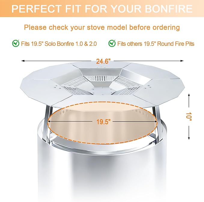 Heat Deflector for Solo Stove Bonfire 19.5", 304 Stainless Steel Heat Diffuser with Handles, Camping Accessory for Solo Stove Bonfire 1.0 & 2.0, Other 19.5" Fire Pits, Capture and Redirect Warmth