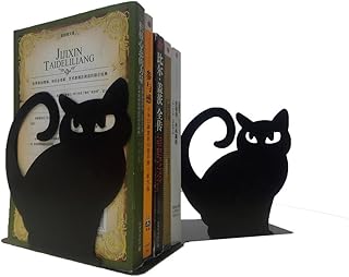 Winterworm Cute Vivid Lovely Persian Cat Nonskid Thickening Iron Metal Bookends Book Organizer for Library School Office Home Study Desk Organizer (Black)