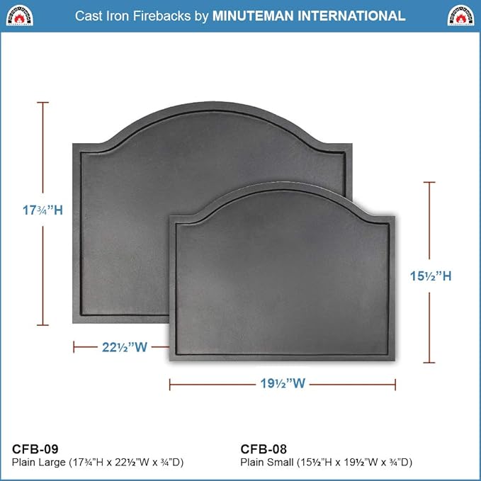 Minuteman International Plain Design Cast Iron Fireback, Large,CFB-09,Black